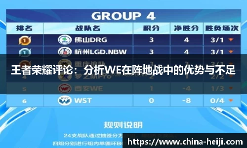 王者荣耀评论：分析WE在阵地战中的优势与不足
